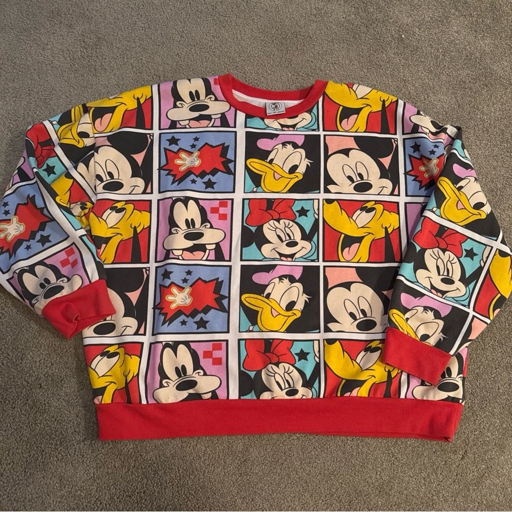 Vintage Disney Mickey Mouse Goofy 90s All Over Print Comic Artsy 3XL Sweatshirt
